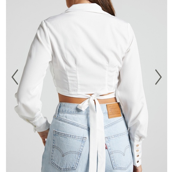 NWT FRIEDERIKE SHIRT - CROPPED TIE BACK WRAP SHIRT IN WHITE - showpo - Picture 2 of 7